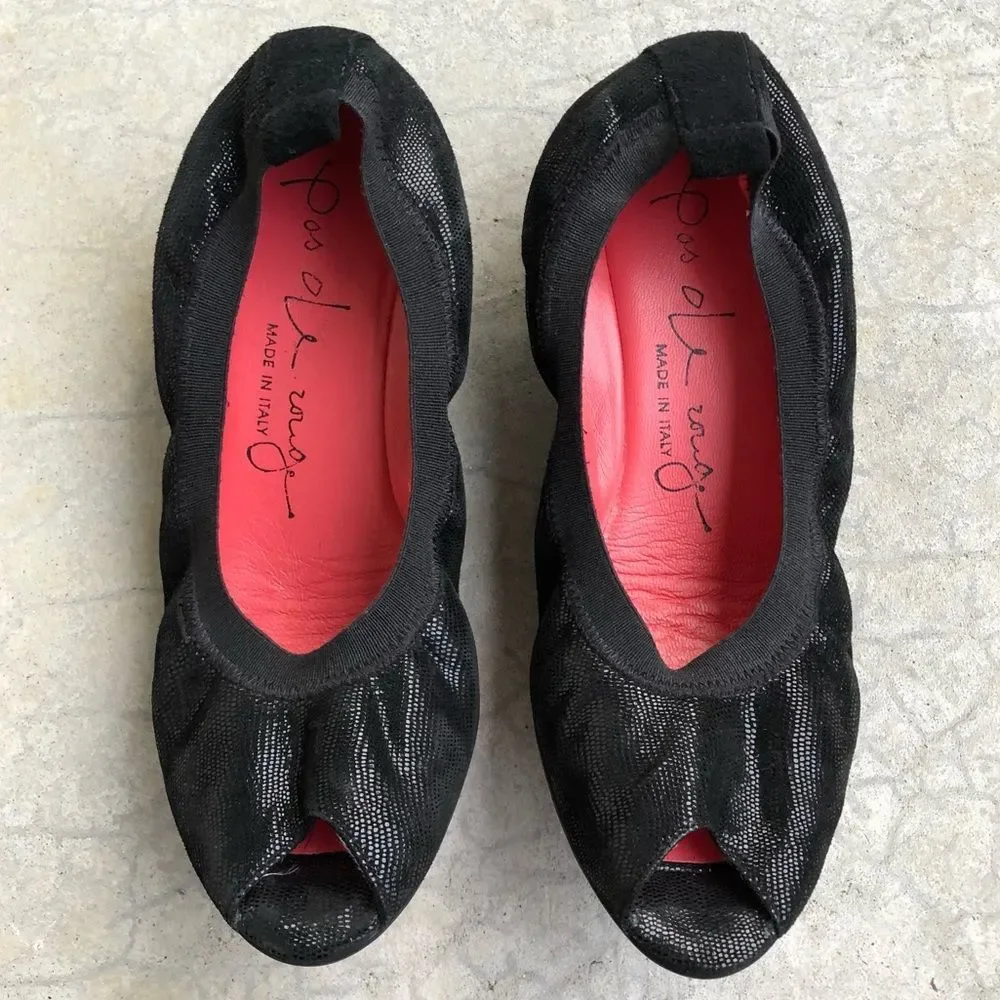 Pas de Rouge Black Nubuck Peep Toe Wedge Sandals Italian Comfort Shoes EU 39